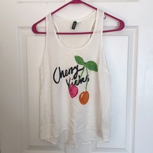 DIVIDED by H&M White “Cherry Kicks” Tank Top, Size 4